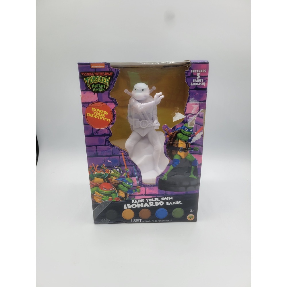 TMNT Mutant Mayhem Paint Your Own Leonardo Bank Kit Nickelodeon 22361 New
